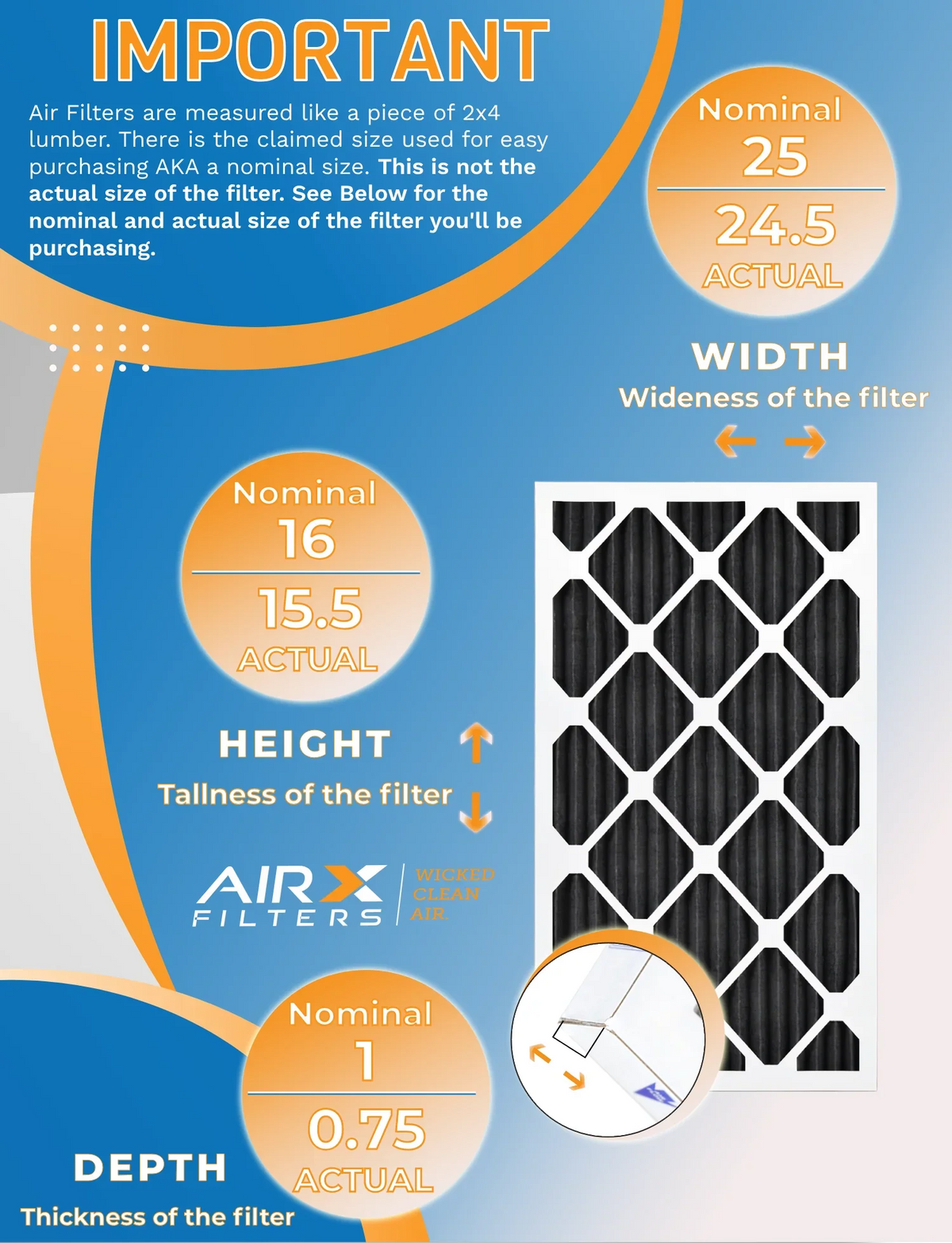 16x25x1 Air Filter MERV 8 Rating, 12 Pack of Furnace Filters Comparable to MPR 700, FPR 5, Pet Odor Retention Filters - Made in by AIRX FILTERS WICKED CLEAN AIR.
